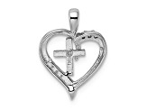 Rhodium Over 14K White Gold A Diamond Heart Cross Pendant