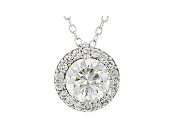 Picture of Round white lab-grown diamond, 14k white gold halo pendant 1.50ctw.