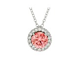 Pink & White Lab-Grown Diamond 14k White Gold Halo Pendant 1.50ctw