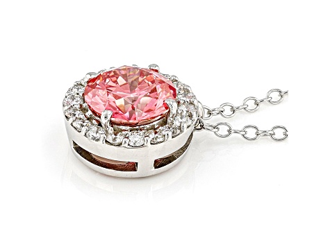 Pink & White Lab-Grown Diamond 14k White Gold Halo Pendant 1.50ctw