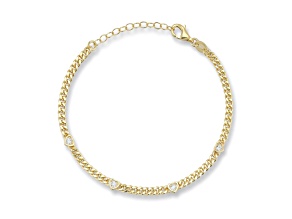 Sterling Statements 14K Yellow Gold Over Sterling Silver Heart CZ Station Curb Chain Bracelet