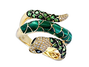 EFFY 14K Yellow Gold Tsavorite, Black and White Diamond Snake Ring 0.73ctw