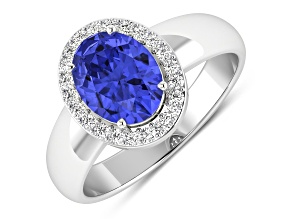 1.63ctw Violet Tanzanite and Diamond 14K White Gold Halo Ring