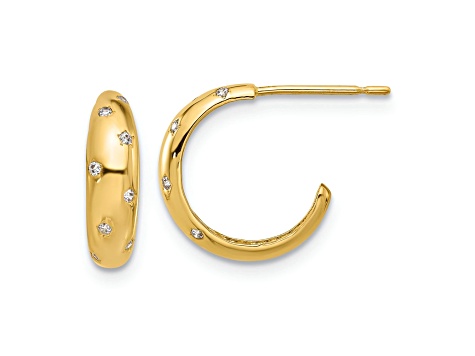 14K Yellow Gold Polished Cubic Zirconia Post Hoop Earrings