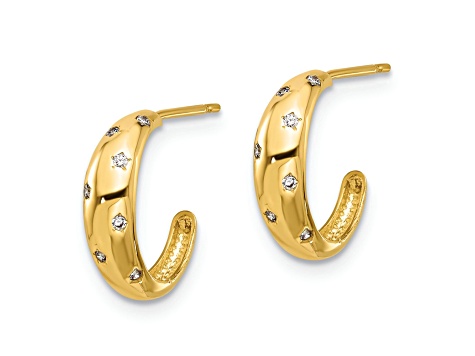 14K Yellow Gold Polished Cubic Zirconia Post Hoop Earrings