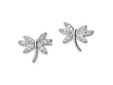 Rhodium Over Sterling Silver Cubic Zirconia Dragonfly Post Earrings