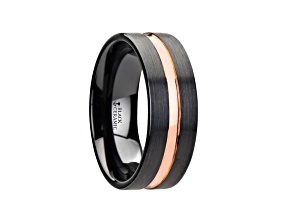 VENICE Black Ceramic Wedding Band with Rose Gold Groove 8mm