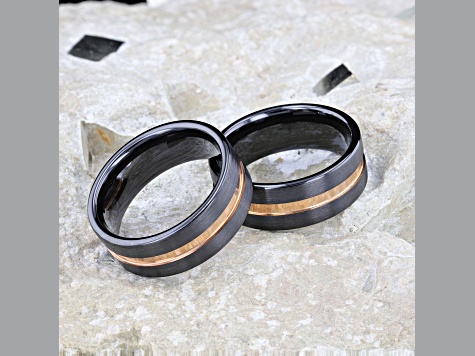 VENICE Black Ceramic Wedding Band with Rose Gold Groove 8mm