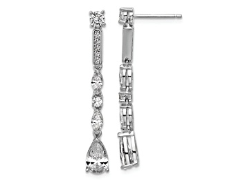 Picture of Rhodium Over Sterling Silver Polished Fancy Cubic Zirconia Drop Post Dangle Earrings