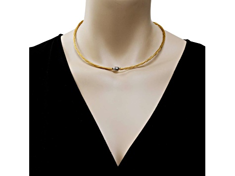 Diamond 18K White Gold and Stainless Steel and 18K Yellow Gold Choker Necklace