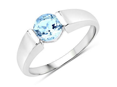 Blue Topaz Rhodium Over Sterling Silver Solitaire Unisex Ring 1.05 ctw