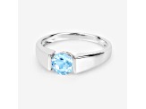 Blue Topaz Rhodium Over Sterling Silver Solitaire Unisex Ring 1.05 ctw
