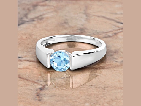 Blue Topaz Rhodium Over Sterling Silver Solitaire Unisex Ring 1.05 ctw