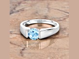 Blue Topaz Rhodium Over Sterling Silver Solitaire Unisex Ring 1.05 ctw