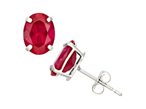 Oval Lab Created Ruby 10K White Gold Earrings 5.60ctw