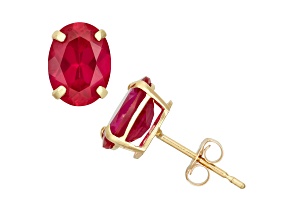 Oval Lab Created Ruby 10K Yellow Gold Earrings 5.60ctw