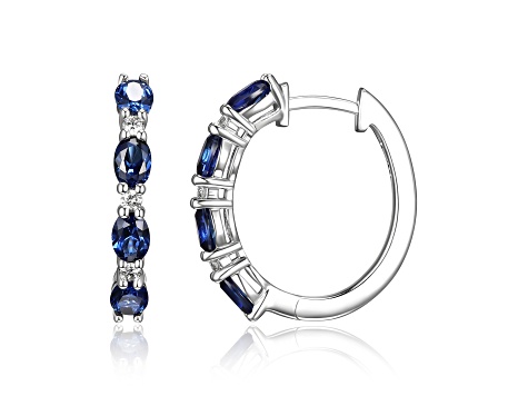 Blue Lab Created Sapphire Rhodium Over Sterling Silver Hoop Earrings