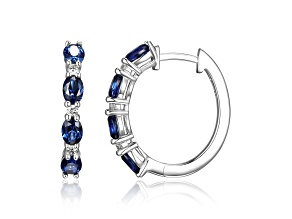 Blue Lab Created Sapphire Rhodium Over Sterling Silver Hoop Earrings