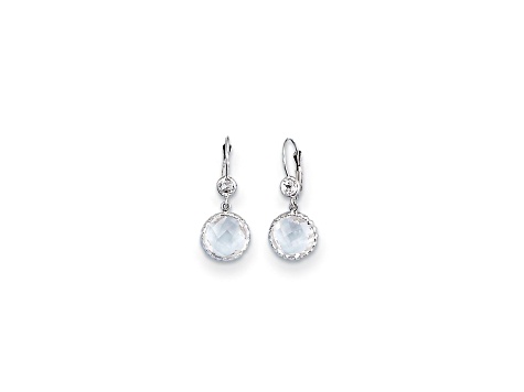 14K White Gold Crystal and White Quartz Leverback Earrings