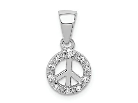 Rhodium Over Sterling Silver Small Cubic Zirconia Peace Pendant