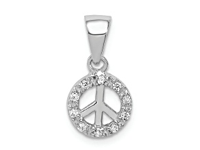 Rhodium Over Sterling Silver Small Cubic Zirconia Peace Pendant
