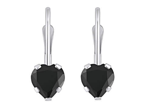 5mm Heart Shape Black Onyx Rhodium Over 10k White Gold Drop Earrings