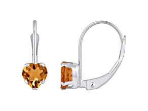5mm Heart Shape Citrine Rhodium Over 10k White Gold Drop Earrings