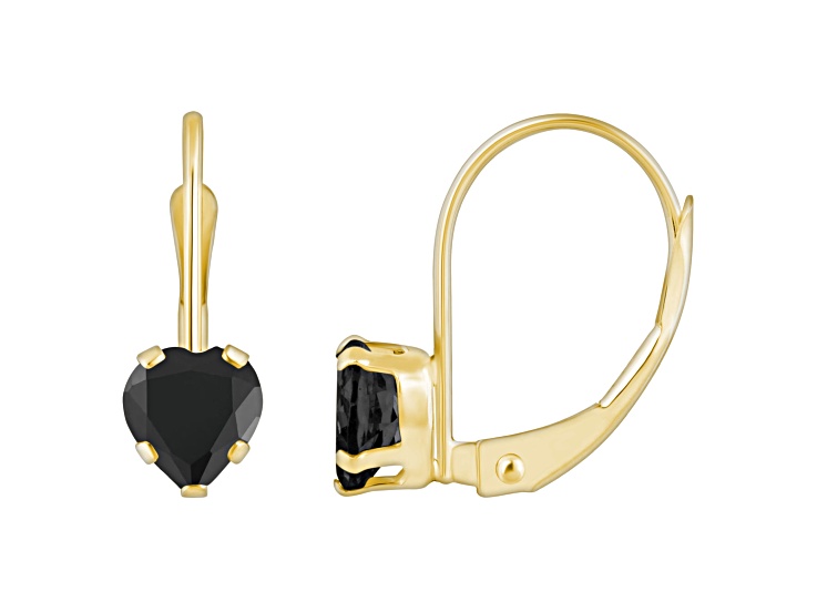 5mm Heart Shape Black Onyx 10k Yellow Gold Drop Earrings