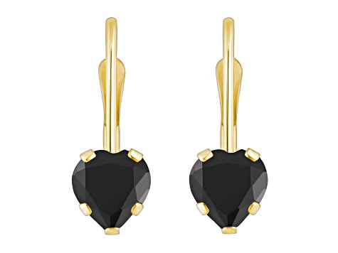 5mm Heart Shape Black Onyx 10k Yellow Gold Drop Earrings