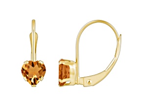 5mm Heart Shape Citrine 10k Yellow Gold Drop Earrings