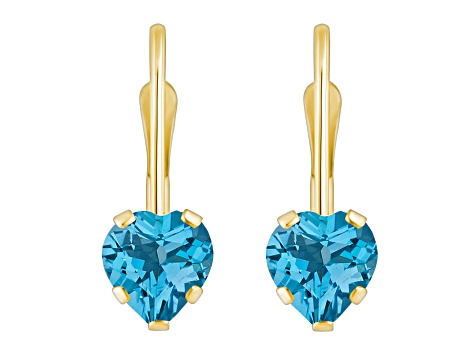 5mm Heart Shape Blue Topaz 10k Yellow Gold Drop Earrings