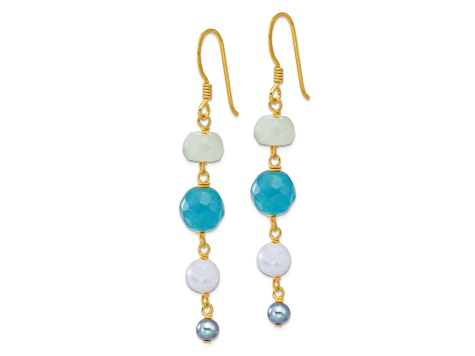 14K Gold Over Sterling Silver Freshwater Pearl, Amazonite, Agate, Jadeite Earrings