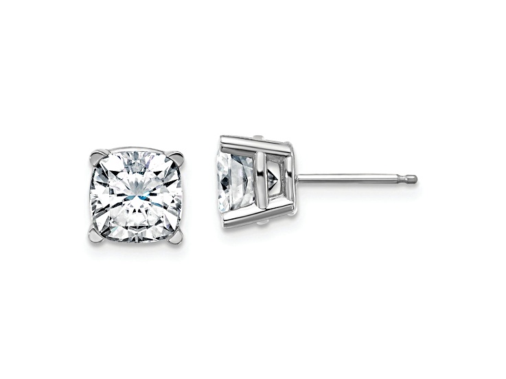 Rhodium Over 14K White Gold 3.50ct. 7.0mm Cushion D E F Pure Light Moissanite Earrings
