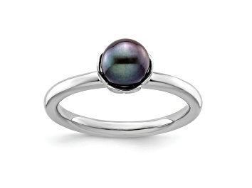 Picture of Rhodium Over Sterling Silver Stackable Expressions Black Freshwater Cultured Pearl Ring