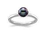 Rhodium Over Sterling Silver Stackable Expressions Black Freshwater Cultured Pearl Ring