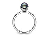 Rhodium Over Sterling Silver Stackable Expressions Black Freshwater Cultured Pearl Ring