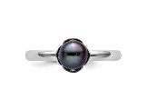 Rhodium Over Sterling Silver Stackable Expressions Black Freshwater Cultured Pearl Ring