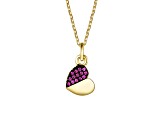 Ruby Red Cubic Zirconia, Children's 14k Gold & Black Gold Plated over Heart Pendant Necklace