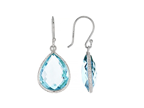 Blue Pear Shape Topaz Sterling Silver Earrings 15ctw