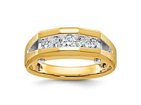 10K Two-tone Yellow and White Gold Men's Polished and Satin 5-Stone Diamond Ring 0.51ctw