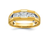 10K Two-tone Yellow and White Gold Men's Polished and Satin 5-Stone Diamond Ring 0.51ctw