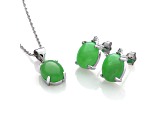 Sterling Silver Jadeite and Cubic Zirconia Pendant and Earring Set