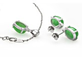 Sterling Silver Jadeite and Cubic Zirconia Pendant and Earring Set