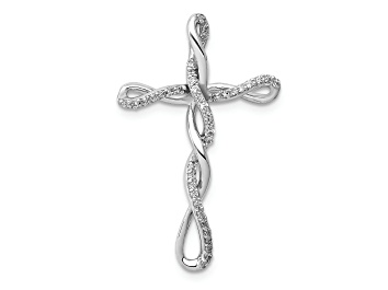 Picture of Rhodium Over 14k White Gold Diamond Twisted Cross chain slide