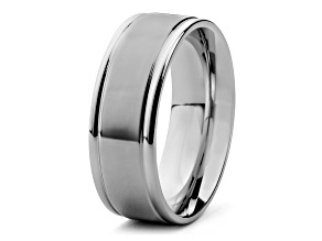 Invicta Jewelry Men's Grooved Brushed and Polished Steel Band Ring (8mm)