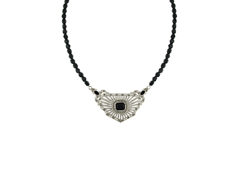 1928 Jewelry Silver Tone Black Crystal Beaded Collar  display picture 3