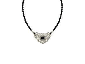 1928 Jewelry Silver Tone Black Crystal Beaded Collar Necklace