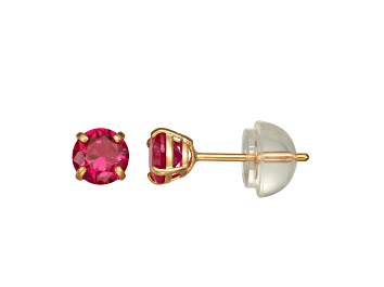 Picture of Round Lab Created Ruby 14K Yellow Gold Children’s Stud Earrings 0.70ctw
