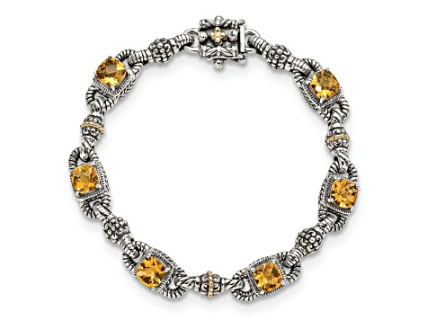 Sterling Silver with 14K Gold Over Sterling Silver Accent Oxidized Citrine Bracelet