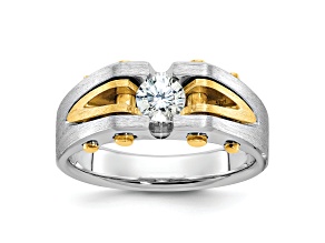 10K Two-tone Yellow and White Gold Men's Polished and Satin Diamond Ring 0.50ct